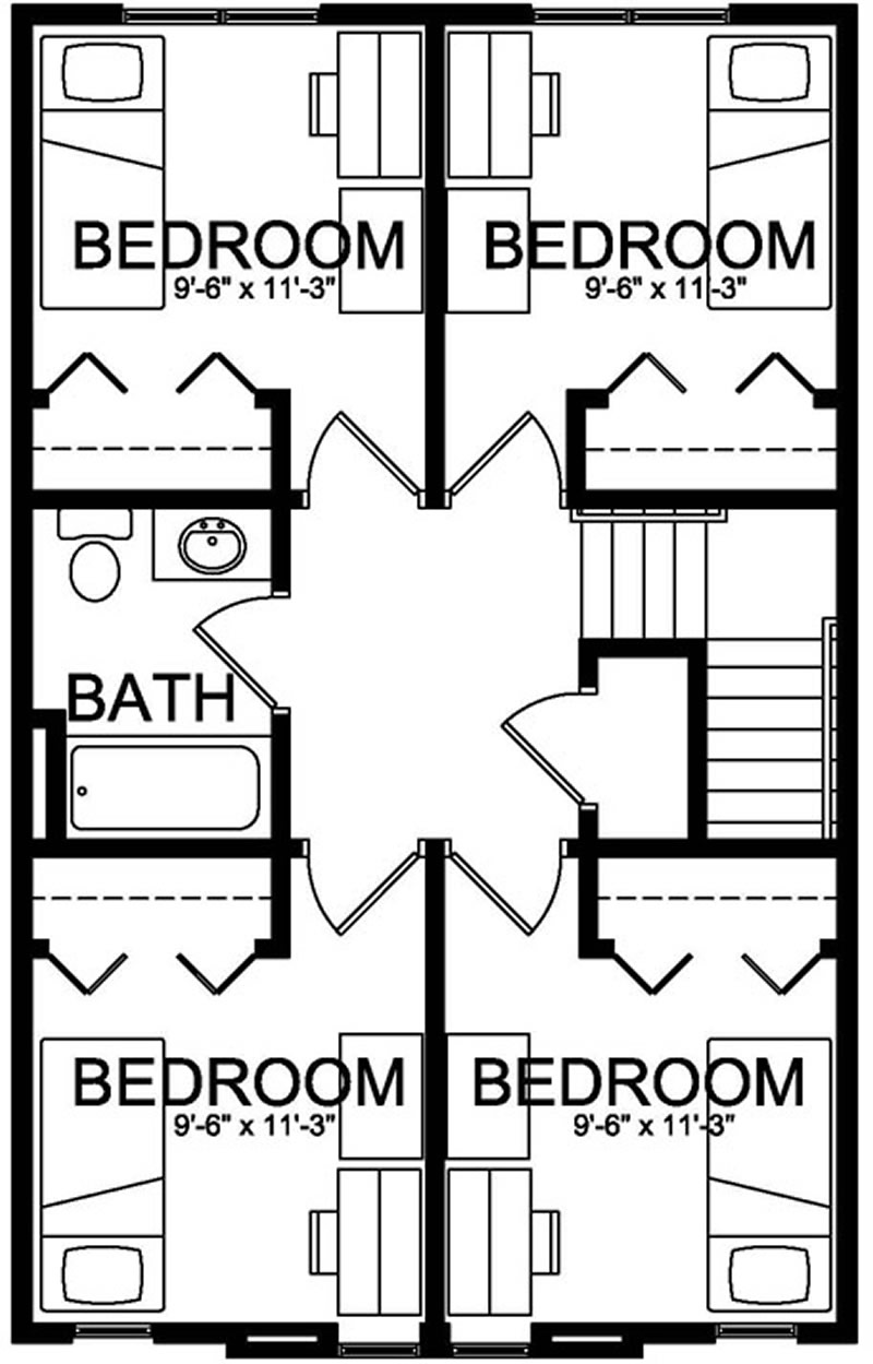 Pine Grove Townhome Style Floor Plan second floor in black and white